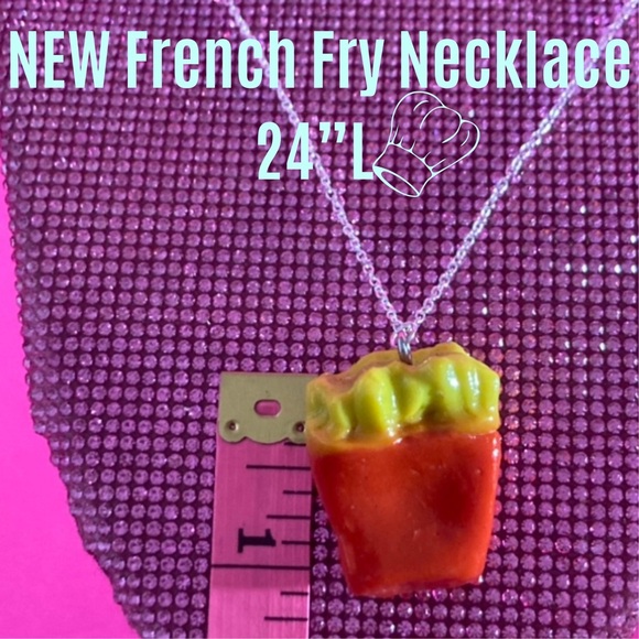 French Fry Sterling Silver 925 Necklace Fries Fast Food Cosplay Jewelry Kawaii - Picture 1 of 10